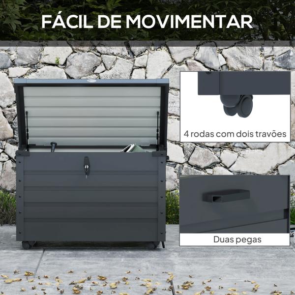 Baú de Exterior 295 L Baú de Armazenamento de Aço Galvanizado com 1 Fechadura para Jardim 100x62x65 cm Cinza Escuro