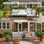 Conjunto de Jardim Exterior com Almofadas, 2 Sofás de 2 Lugares com Reposabráços Ajustáveis e Mesa de Centro, Cinzento