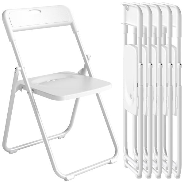 Conjunto de 6 Cadeiras Dobráveis com Encosto Curvo Assento Côncavo com Ventilação 48,5x47x75 cm Branco