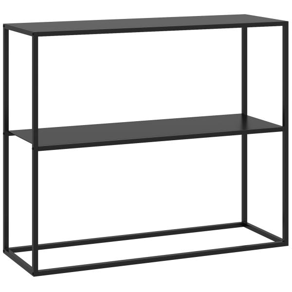 Mesa Consola Estilo Industrial Mesa de Entrada com Prateleira Estrutura de Aço e Desenho Anti - Tombo 90x30x75 cm Preto