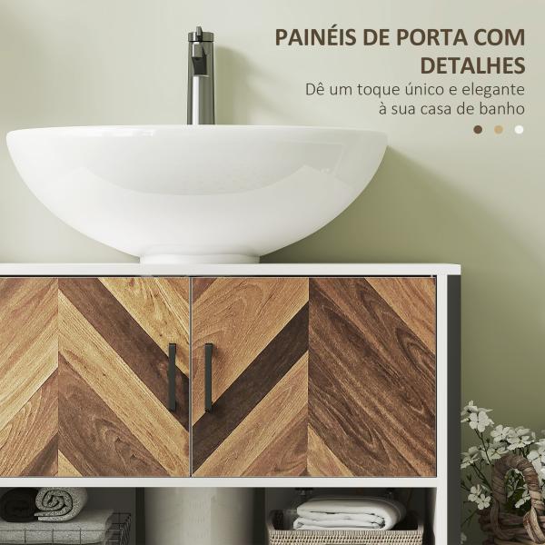 Móvel para Lavatório Pousar Móvel Casa de Banho com 2 Portas e Compartimento Aberto para Lavatório com ou sem Pedestral 80x40x60 cm Branco e Madeira