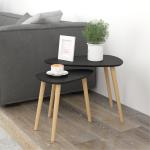 Conjunto de 2 Mesas Auxiliares com Pés de Madeira Mesas de Café 59,5x39,5x45 cm e 44,5x28,5x40 cm Preto