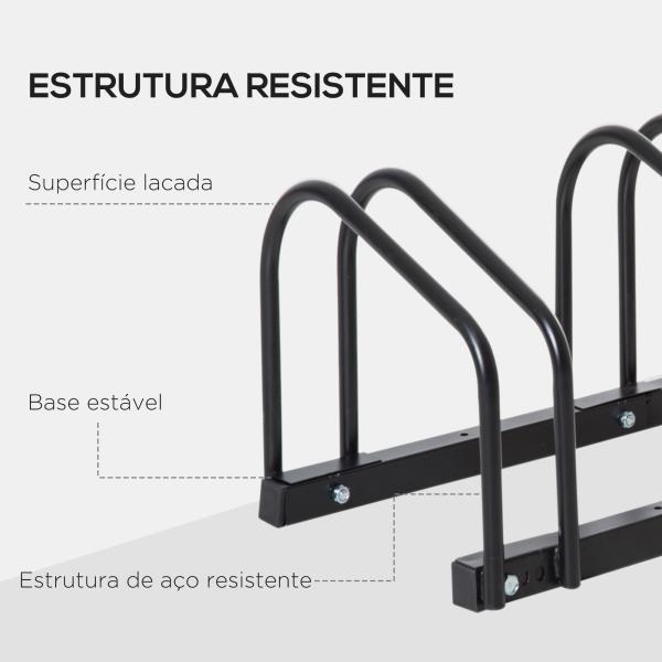 Estacionamento para 6 Bicicletas Suporte de Aço para Estacionar Bicicletas no Chão para Interior e Exterior 179x33x27 cm Preto
