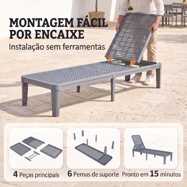 Espreguiçadeira Reclinável de Jardim Exterior com Encosto Ajustável em 4 Posições e Estrutura de PP 191x55x35,5 cm Cinzento Escuro