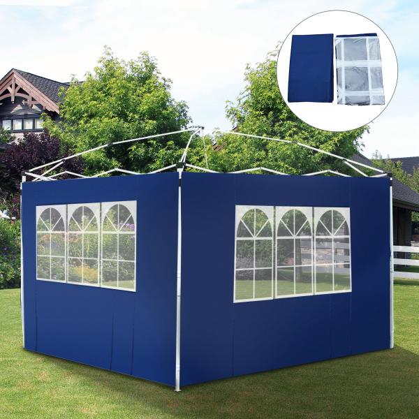 2 Paredes Laterais para Tenda Parede Lateral de Tecido Oxford com 2 Janelas 3x2 m Azul