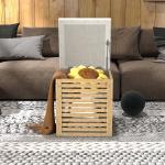 Banco com Armazenamento 57,7L Banco com Arrumação Estofado em Linho Sintético com Estrutura em Bambu 40x40x47 cm Cinza e Madeira