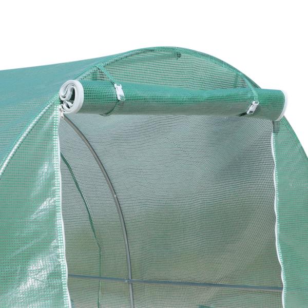 Estufa tipo Túnel 500x200x205 cm Estufa de Jardim com Porta Enrolável e 8 Janelas Cobertura de PE 140 g/m² Verde