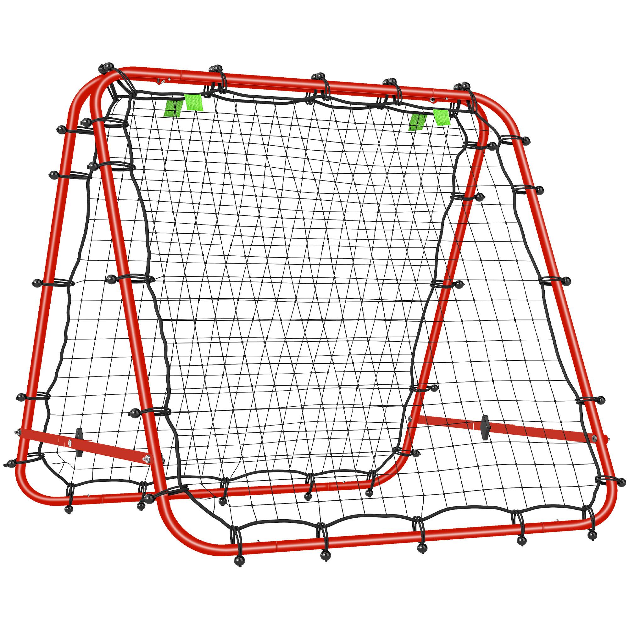 Rede de Rebote Dobrável para Treino Desportivo Ajustável em 5 Níveis de Ângulo com Tubo de Aço 100x95x90 cm Vermelho