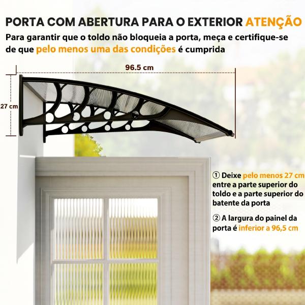 Marquise para Portas e Janelas 103x96,5 cm com Painéis de Policarbonato e Régua de Alumínio, Transparente