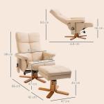 Poltrona Relax Reclinável com Apoio de Pés, 10 Pontos de Massagem, Giratória, Comando à Distância, Bolso Lateral, Creme