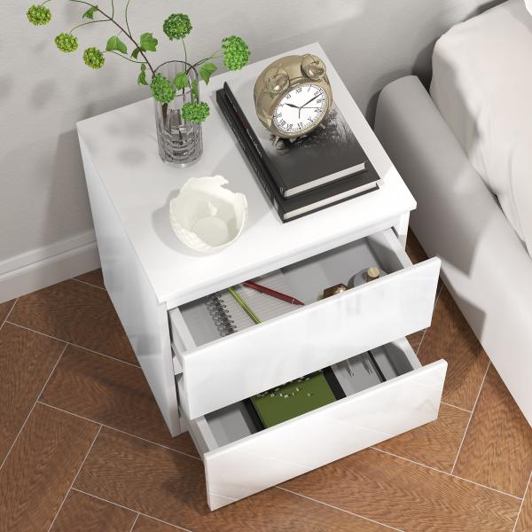 Mesa de Cabeceira Moderna Mesa de Cabeceira com 2 Gavetas Mesa de Cabeceira para Dormitório 40x34x45 cm Branco Brilhante