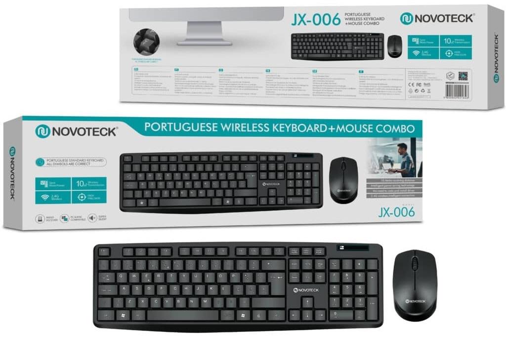 Pack s/ Fios Teclado PT + Rato - NOVOTECK