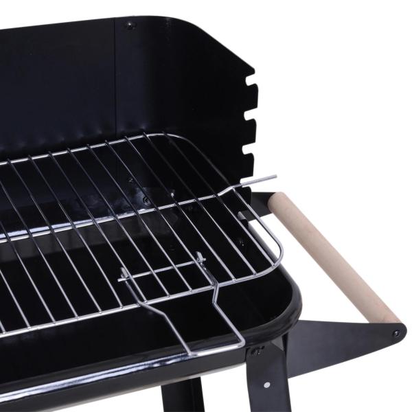 Barbecue a Carvão com Grelha Ajustável em Altura Prateleiras e Rodas para Jardim Exterior Campismo 83x45x87 cm Preto