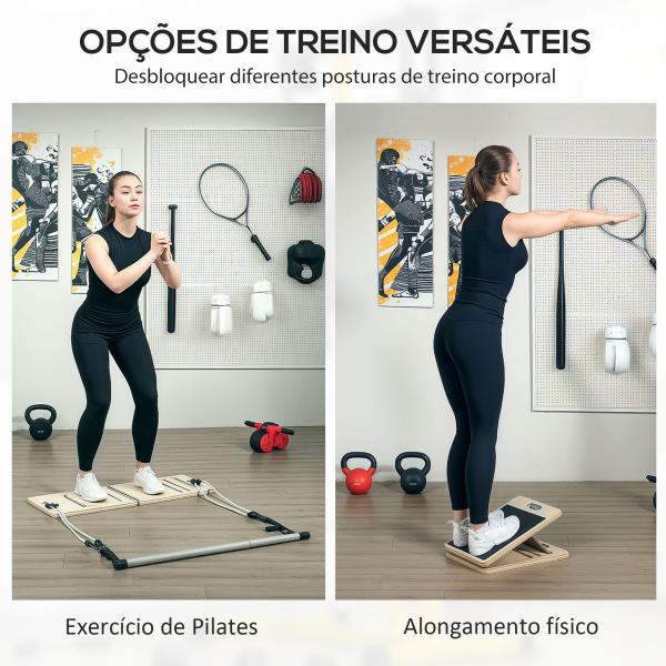 Barra de Pilates com 6 Faixas Elásticas Tábua Inclinada Ajustável para Treino de Corpo Inteiro em Casa 90x33x3 cm Cinza
