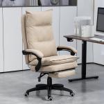 Cadeira de Secretária com Massagem, Altura Regulável, Encosto Reclinável, Apoio para os Pés, Giratória 360°, Bege