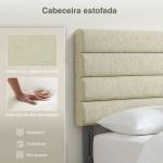 Cabeceira de Cama 140 cm Altura Ajustável em 3 Níveis 106/116/126 cm Estofada em Linho Bege