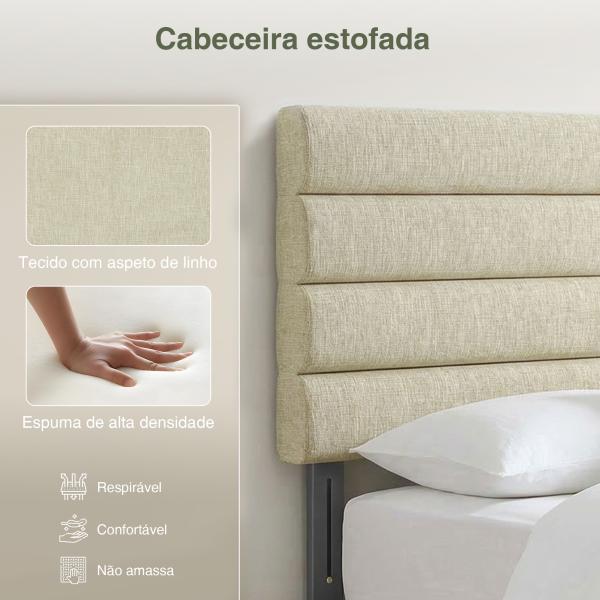 Cabeceira de Cama 140 cm Altura Ajustável em 3 Níveis 106/116/126 cm Estofada em Linho Bege