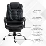 Cadeira de Escritório Reclinável Cadeira Executiva Giratória com Altura Ajustável Estofada em PU 64,5x69x109 - 117 cm Preto