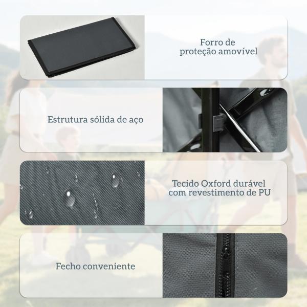 Carrinho de Transporte Dobrável com Rodas Giratórias 360° e Guiador Ajustável 59 - 89 cm para Campismo Praia 108x55x61 - 91 cm Cinza Escuro