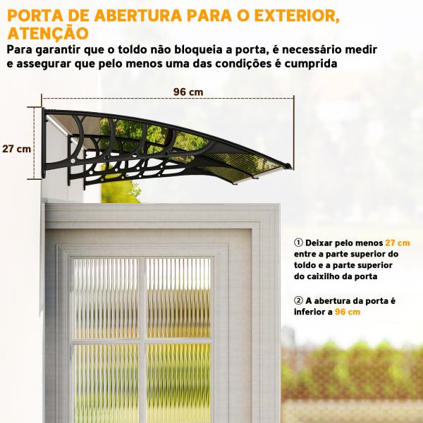 Marquise Exterior para Portas e Janelas 200x96 cm com Barra de Liga de Alumínio, PP e Policarbonato, Castanho