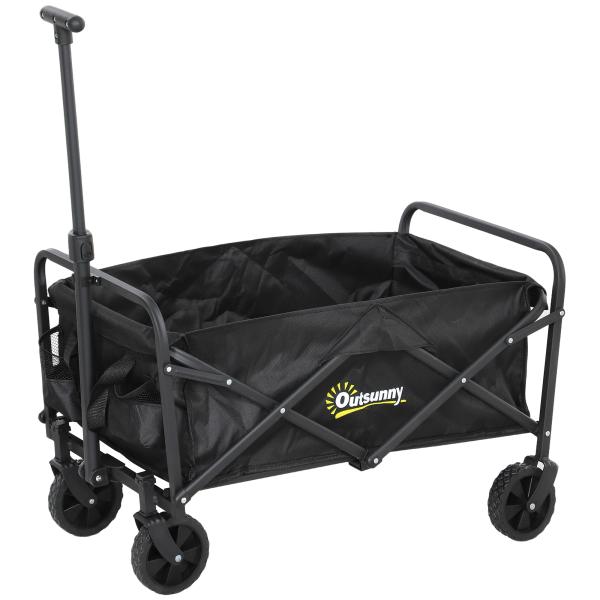 Carrinho de Transporte com Rodas Carrinho de Jardim Dobrável com Pega Telescópica Ajustável 2 Bolsas de Arrumação 64x42x27 cm Preto