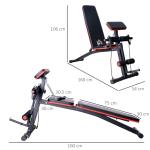 Banco de Musculação com Encosto Ajustável em 7 Posições Extensão de Pernas Apoio para Bíceps e Banda de Resistência para Treino Completo em Casa 54x160x106cm Preto e Vermelho