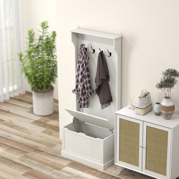 Móvel de Entrada com Cabide, Banco e Arrumação Branco Moderno 71,5x39,5x170 cm