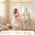 Toucador para Crianças com Espelho e Banco Toucador de Maquilhagem para Crianças de 3 a 6 Anos 52x32x85 cm Branco