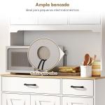 Armário de Cozinha Alto Móvel Auxiliar de Cozinha com Bancada Aberta para Micro - Ondas 2 Gavetas Prateleiras Ajustáveis 94x39,5x175,2 cm Branco