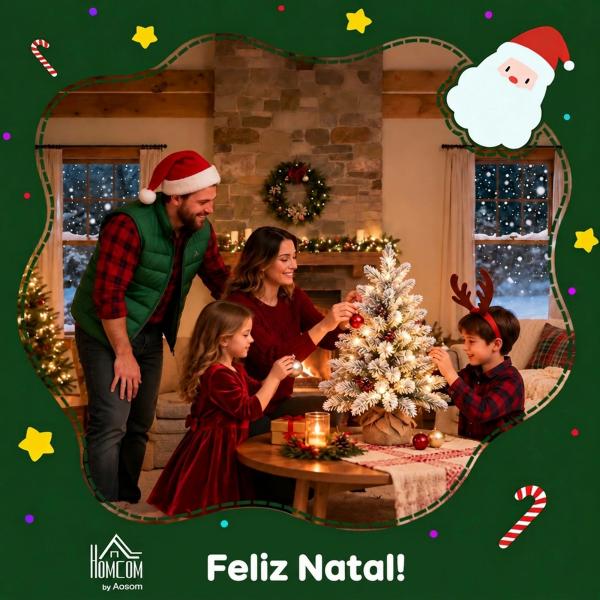 Mini Árvore de Natal Artificial com 35 Luzes LED 182 Ramos com Neve Pinhas Bagas e Base de Saco de Juta Ø48x60 cm Verde
