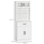 Armário de Cozinha com 4 Portas Gaveta e Prateleiras Ajustáveis para Sala de Jantar Estilo Moderno 60x38x161 cm Branco