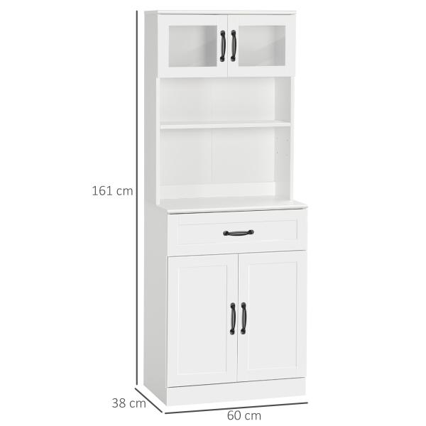 Armário de Cozinha com 4 Portas Gaveta e Prateleiras Ajustáveis para Sala de Jantar Estilo Moderno 60x38x161 cm Branco