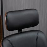 Cadeira de Escritório Operativa de Couro PU com Apoio para a Cabeça Amovível Altura Ajustável 63x62x110 - 120cm Preto e Madeira