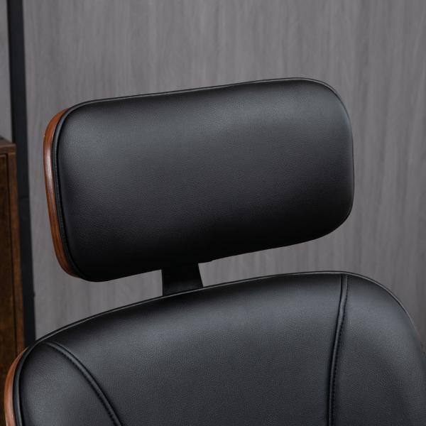 Cadeira de Escritório Operativa de Couro PU com Apoio para a Cabeça Amovível Altura Ajustável 63x62x110 - 120cm Preto e Madeira