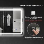 Espelho de Casa de Banho com Luz LED 70x50 cm Bluetooth 3 Cores de Luz Relógio Digital Função Antiembaciamento Memória Prata