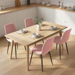 Conjunto de 4 Cadeiras de Jantar em Veludo com Pernas de Aço para Sala 45x54x87 cm Rosa