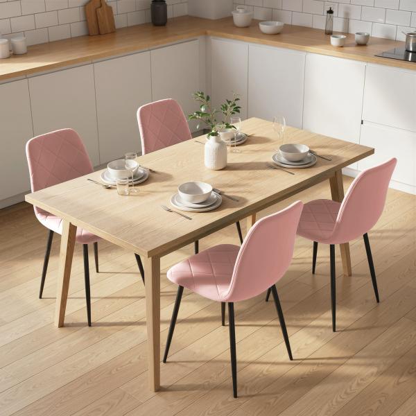 Conjunto de 4 Cadeiras de Jantar em Veludo com Pernas de Aço para Sala 45x54x87 cm Rosa