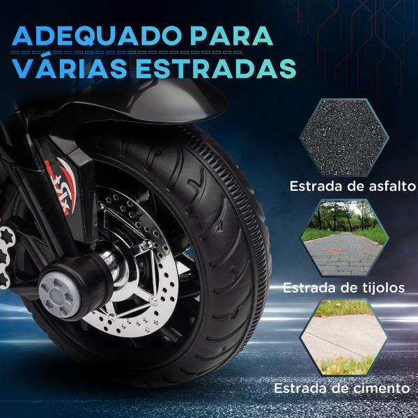 Motocicleta Elétrica Infantil com 3 Rodas para Crianças acima de 3 anos Bateria 6V com Luzes e Música 86x42x52 cm Branco