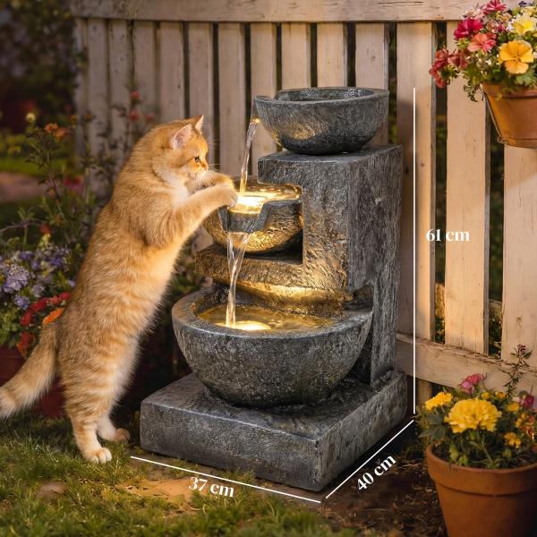 Fonte de Jardim com Iluminação LED e Bomba Cascata Decorativa de 3 Níveis 40x37x61 cm Multicolor
