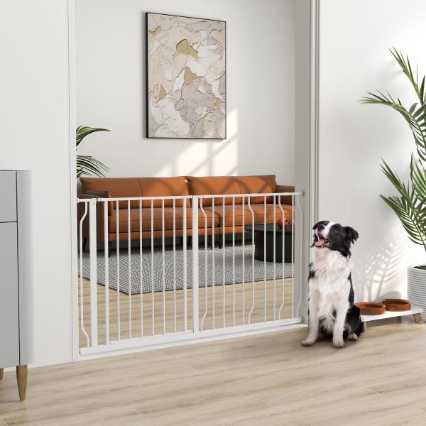Barreira de Segurança para Cães Extensível para Escadas e Portas 75 - 145cm com 3 Extensões Altura 76cm Branco