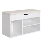 Banco Sapateira com Armazenamento Gaveta Prateleira e Assento Acolchoado para Entrada Estilo Moderno 80x30x47cm Branco