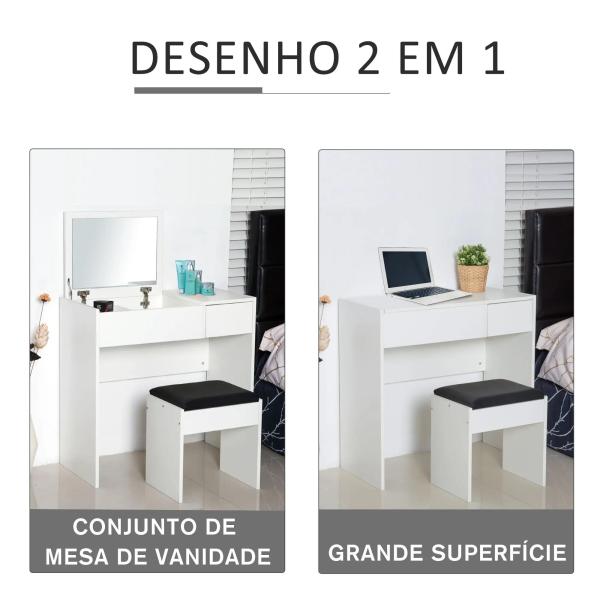 Toucador de Maquilhagem com Branco e Tampa Dobrável Mesa de Maquilhagem com Compartimentos e Gaveta 80x40x79cm Branco