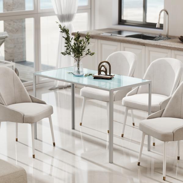 Mesa Sala de Jantar de Cristal Mesa Retangular para 4 - 6 pessoas com Pés de Metal Multifuncional para Cozinha 120x60x75cm Branco