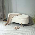 Banco para Pé de Cama em Veludo com Arrumação e Pés Dourados, 108x44x43,5 cm, Creme