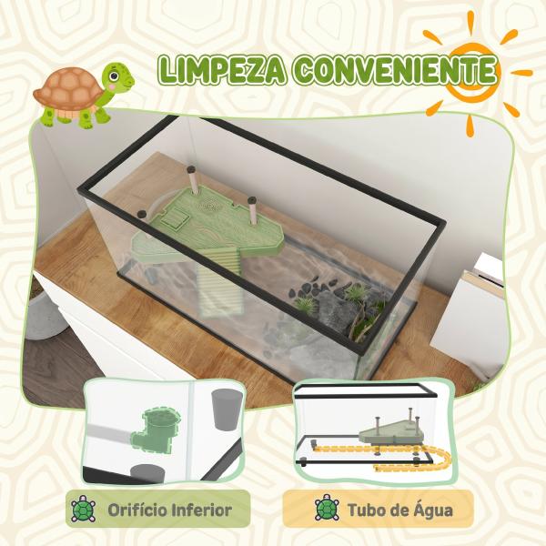 Aquário para Tartarugas 50 L com Plataforma, Rampa e Termómetro 60x30x32 cm Transparente