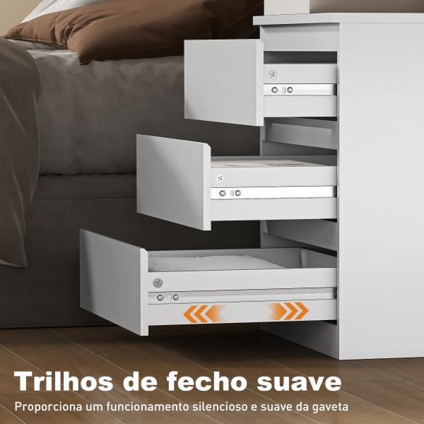 Cómoda com 3 Gavetas com Fecho Suave para Quarto Escritório Estilo Moderno 45x40x52,8 cm Branco