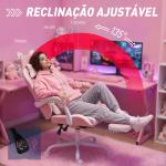Cadeira Gaming com Orelhas de Gato, Encosto Reclinável 90 - 135°, Apoio para os Pés Retrátil, Almofada Lombar e Apoio de Cabeça - Rosa