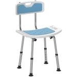 Cadeira de Duche para Idosos com Encosto e Altura Ajustável em 6 Níveis, Carga Máxima de 136 kg Azul Claro e Branco