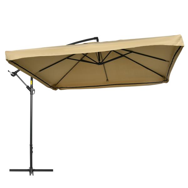 Chapéu de Sol de Jardim Chapéu de Sol Excêntrico com Rede Mosquiteira Manivela e Base Cruzada 295x295x260 cm Bege