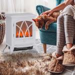 Lareira Elétrica Portátil Lareira Elétrica com Efeito de Chama Realista Potência 1000W/2000W 45x28,5x54 cm Branco